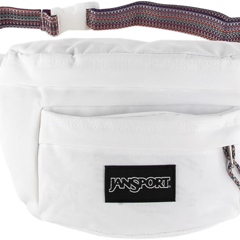 Jansport White Belt Bag with Multicolor Woven Strap